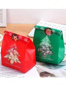 10 túi quà Giáng sinh, túi đựng kẹo, túi đựng sô cô la và bánh quy, túi đựng thực phẩm để trang trí Giáng sinh, đồ dùng cho bữa tiệc, phụ kiện ngày lễ, Giáng sinh - Nhiều màu - Xem 6