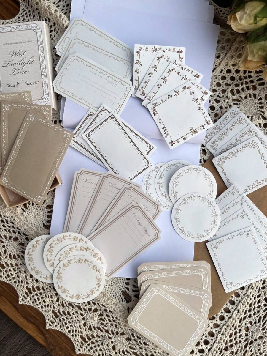 30pcs/Box Super White Kraft Paper Embossed Plant Border Textured Memo Pad, Aesthetic Stationery Note Taking Paper Back To School - Multicolor - View 1