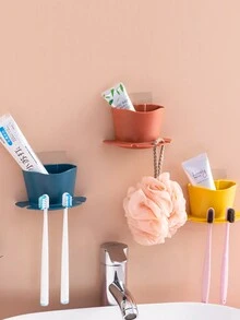 No Drill Toothbrush Holder Wall Mounted Bathroom Toothbrush Rack Organizer - Multicolor - View 1