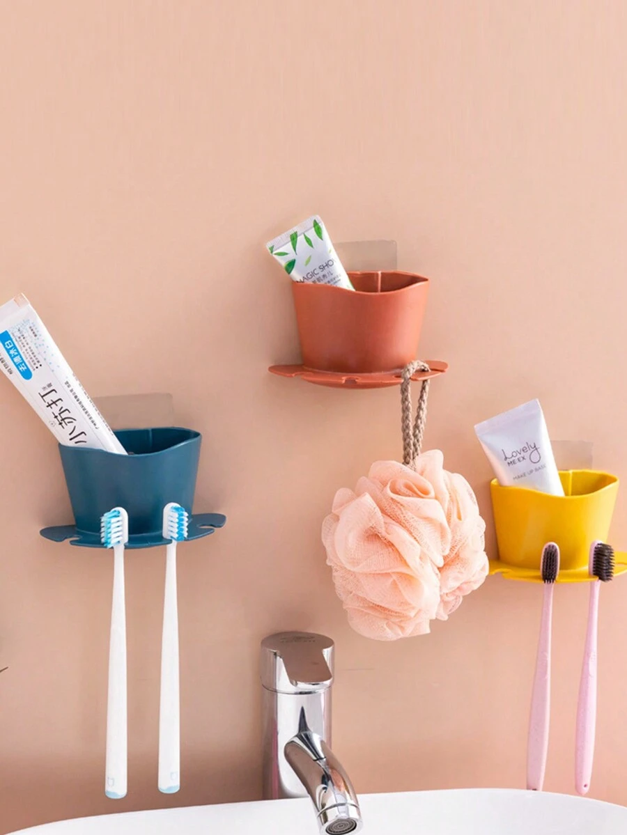 No Drill Toothbrush Holder Wall Mounted Bathroom Toothbrush Rack Organizer - Multicolor - View 1