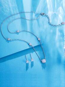 1 Bộ trang sức mặt dây chuyền tròn bằng bạc Sterling 925 Cubic Zirconia lấp lánh cấp độ 5A và hoa tai đính đá cho phụ nữ, dùng cho đám cưới, cuộc thi sắc đẹp, lễ hội, tiệc tùng - trắng - Xem 5