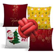 Kit 04 Pillow Covers With Beautiful Decorative Christmas Prints And 01 Luxury Christmas Knot Pillow - 紫色 - 查看 1