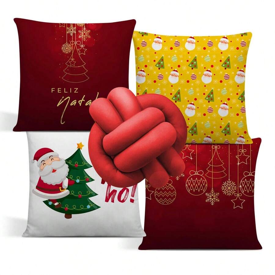 Kit 04 Pillow Covers With Beautiful Decorative Christmas Prints And 01 Luxury Christmas Knot Pillow - 紫色 - 查看 1