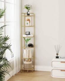 HEXCELEN Corner Shelf Stand, Glass Bookshelf Bookcase, Bathroom Organizer, Plant Stand, Steel Frame, Tempered Glass, Modern Style For Living Room, Bathroom, Kitchen, Room Deocr, Home Decor, 5/6-Tier Golden - 金色 - 查看 8
