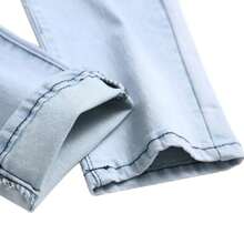 Men's Stretch Skinny Jeans Rose Patterned Embroidered Pants - 藍色 - 查看 7