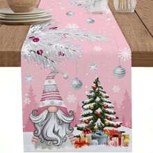 Weihnachtliche blau-weiße Wichtel Weihnachtsbaum Tischläufer, Feiertagsdekoration, Winter Weihnachtsschneeflocken Tischläufer für Küche und Esszimmer, Weihnachtsdekorationen