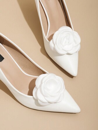 1 对（2 件）可拆卸 DIY 聚酯纤维玫瑰花装饰夹式鞋配件，时尚优雅鞋夹，颜色有黑色、白色、紫色、米色、粉色、黄色、酒红色、绿色，适用于高跟鞋、浅口鞋、办公室/商务、约会