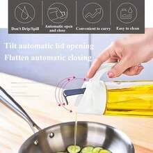 1 Chai dầu thủy tinh, Bình đựng gia vị nhà bếp chống rò rỉ có nắp, Thiết kế đóng mở tự động, Bình đựng dầu & giấm - trắng - Xem 3