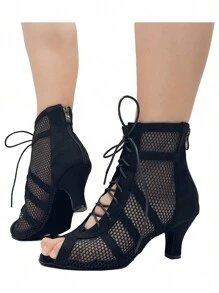 Women Low Heel 6cm Med-Heel Suede Indoor Sole Black Latin Dance Booties Flexible Super Soft Comfortable Latex Insole Dance Party Heels Sexy Leather Salsa Bachata Dance Shoes - Black - View 2