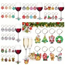 8 件/套 DIY 圣诞钻石画酒杯饰物亚克力双面水晶钻钻石艺术画饮料标记圣诞钻石艺术玻璃饰物适用于饮料、瓶装礼品套装、家居装饰、餐厅、酒吧、咖啡厅、婚礼、派对装饰、朋友礼物、圣诞礼物、新年礼物、圣诞礼物、圣诞快乐、户外、露营、母亲节礼物 - 彩色 - 查看 12