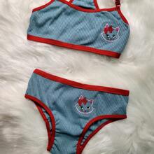 Kit com 2 conjuntinhos de top com calcinha estampa de gatinho para meninas