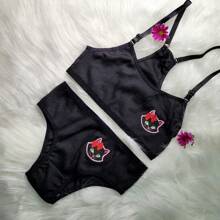 Kit com 2 conjuntinhos de top com calcinha estampa de gatinho para meninas