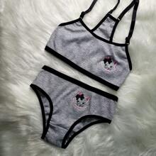 Kit com 2 conjuntinhos de top com calcinha estampa de gatinho para meninas