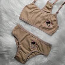 Kit com 2 conjuntinhos de top com calcinha estampa de gatinho para meninas