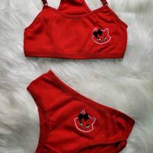 Kit com 2 conjuntinhos de top com calcinha estampa de gatinho para meninas
