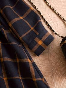 Women's Casual Plaid Print Long Shirt Dress, Autumn/Winter - Navy Blue - View 5