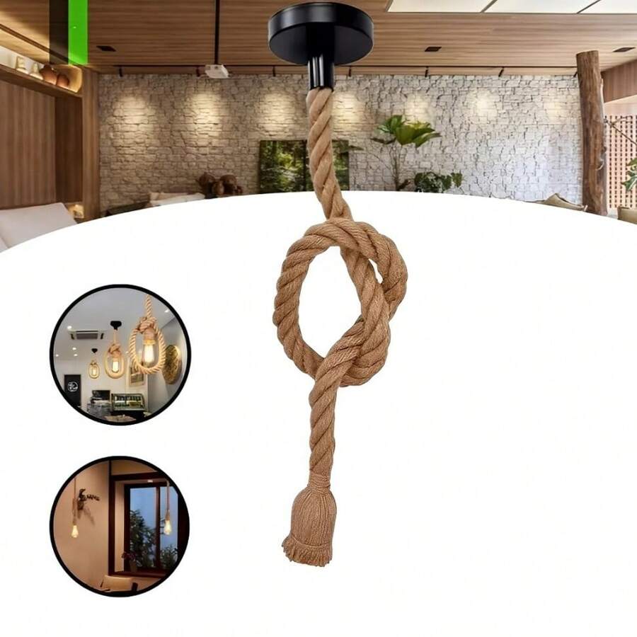 Luminária Pendente Corda Designer Rústico 1 Metro Bocal E27 - Enfeites Para Casa e Decoração - Luminária Corda - Visão 1