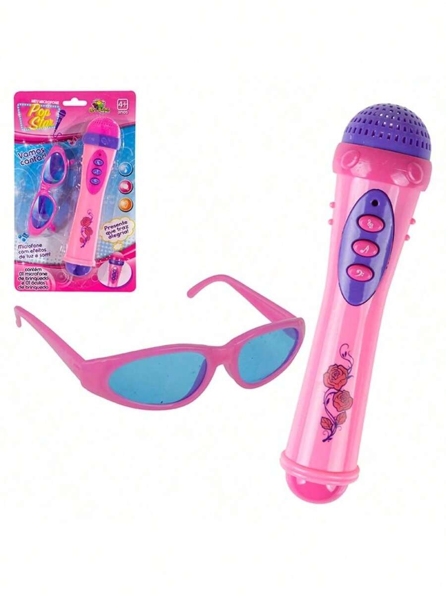 Microphone + Children's Glasses With Light And Sound Pop Star Girl - Nhiều màu - Xem 1