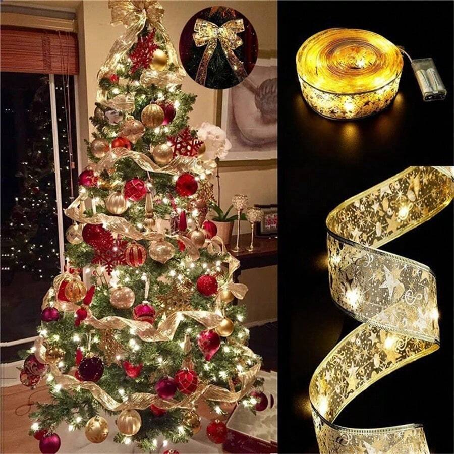 1、1m/2m，10LED/20LED圣诞树灯带，圣诞丝带蝴蝶结灯，铜串灯，电池供电，适用于花束，礼品盒，圣诞装饰灯，适用于房间，卧室，圣诞树，橱柜（不含电池） - 彩色 - 查看 1
