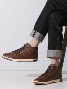 SHOESMALL Men's Casual Shoes Lightweight Boots Shoes High Top Fashion Sneakers Black Dress Sneakers Chukka Boots - A81Q10A-深棕色 - 查看 2