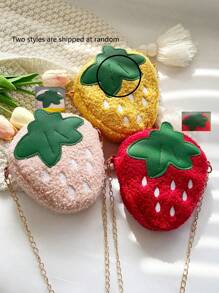 1Pc New Style Mini Casual Versatile Strawberry Pattern Zipper Closed Boy And Girl Crossbody Bag, Suitable For Kindergarten, Elementary School And Junior High School Students, Suitable For Daily School, Outdoor Sports, Birthdays, Holidays, Back To School, Summer, Vacation, Beach, Travel, Students, Picnics