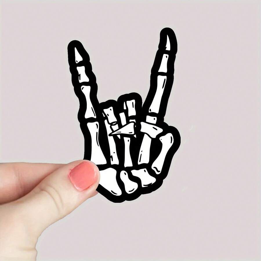 1pc Rock Skeleton Sticker, Skeleton Sticker, Rock And Roll Sticker, Skeleton Hand Sticker, Laptop Sticker, Water Bottle Sticker,Getting Old Joke, Funny Graphic Sticker, Funny Meme, Gifts For Her, Birthday Gifts, Halloween Stickers Back To School - Black - View 1