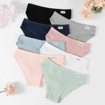 8pcs/Set Teen Girls Ribbed Basic Solid Stripe Comfortable Briefs, Autumn/Winter