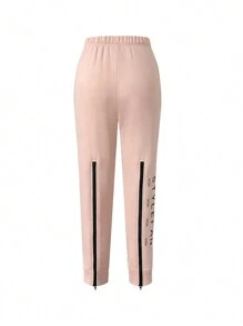 Fashionable Full Zip Front & Back Letter Print Loose Fit Long Women's Tracksuit