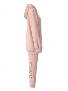 时尚全拉链前后字母印花宽松长款女式运动服 - 粉色 - 查看 5