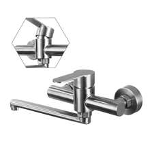 Kitchen Faucet 360° Rotatable Faucet Stainless Steel Wall Fitting Wall Mounting Mixer Taps Single Lever Mixer For Kitchen Bathroom - Silver - View 10