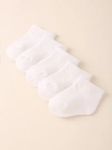 5 đôi tất mọi mùa, tất cơ bản màu trắng, tất cổ ngắn thoáng khí cho trẻ sơ sinh/trẻ mới biết đi/trẻ em, màu đen/trắng cổ điển - màu đen - Xem 1