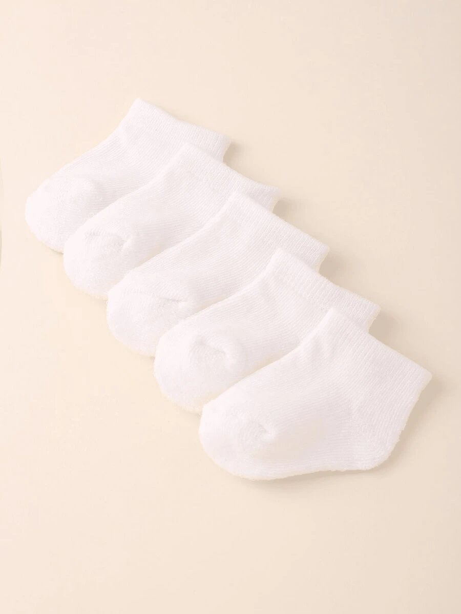 5 đôi tất mọi mùa, tất cơ bản màu trắng, tất cổ ngắn thoáng khí cho trẻ sơ sinh/trẻ mới biết đi/trẻ em, màu đen/trắng cổ điển - màu đen - Xem 1