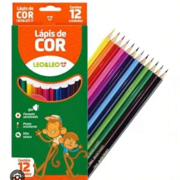 lapis de cor grande escolar caixa com 12 cores leo e leo ou wave