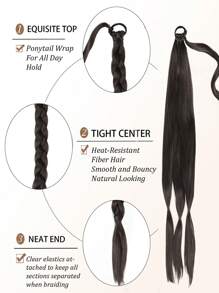 22-40 Inch Braided Ponytail Hair Extensions, Wrap Around Synthetic Ponytail, Brown/Black, Soft & Natural Look, For Women