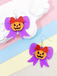 1pair Cute Glitter Bow Pumpkin Skull Earrings Women Girl's Funny Acrylic Jewelry Halloween Festival Accessories
