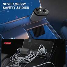 120W 4-In-1 Retractable Super Fast Car Charger - Fast Charging Adapter With Type C/For Ios Retractable Cables Compatible With IOS 15/14/13/12/11, Galaxy, Pixel And All IOS And Android Devices - Safe And Reliable Car Plug With 36V Operating Voltage