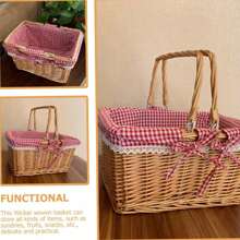 方形藤条野餐篮，椭圆形藤条野餐篮，水果篮，手工编织藤条手提篮，用于野餐、购物、储存、礼品、水果和蔬菜等，方便储存，简单便携，适合度假 - 方形 - 查看 6