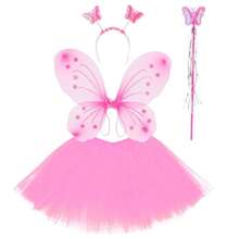 Fairy Butterfly Wing Costume With LED Complete For Children - Carnival Party. - 4pc Set Plain Tulle PINK - View 1