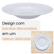 WHITE DEEP PLATE 22.5 CM DELICATE DECORATED EDGE IN MELAMINE / PREMIUM PLASTIC - 白色 - 查看 6