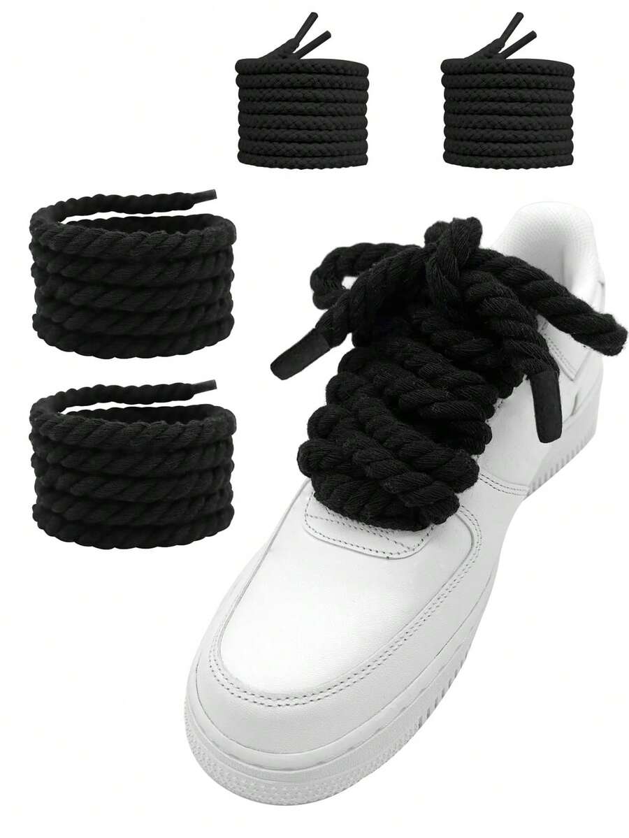 4 Stücke dicke Seil Schnürsenkel, runde, klobige Ersatz-Schnürsenkel für Sneaker (Schwarz) - Schwarz - Übersicht 1