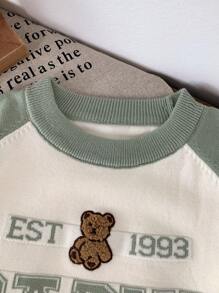 Suéter de malha com estampa de letras e ursos da moda para meninos jovens para o início do outono