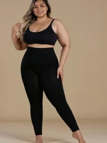 1pc Plus Size High-Stretch Modal Black Cropped Tights