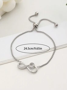 Vòng tay tùy chỉnh với mặt dây chuyền hình số 8 thời trang, vòng tay có thể điều chỉnh chiếu 100 ngôn ngữ "Anh yêu em", cá nhân hóa bằng ảnh đen trắng giống phim, trích dẫn khắc, dành cho bạn gái, mẹ, bạn thân, đeo hàng ngày - Bạc - Xem 2