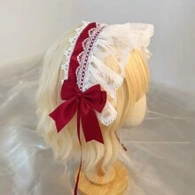 1pc Handmade Sweet Bow Decor Maid Headband, Suitable For Role-Play As Maid Or , Red Halloween Valentine's Day - Multicolor - View 17