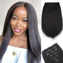 7 Pieces Kinky Straight Clip In Hair Extensions Black Hair Extensions Clip Ins For Women Yaki Straight Clip In Hair Extensions - Multicolor - View 1