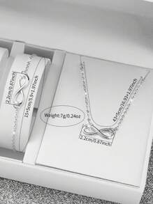 3pcs/Set Women's Fashion Minimalist Roman Numeral Small Dial Quartz Watch & Figure 8 Jewelry Set - Silver - View 6