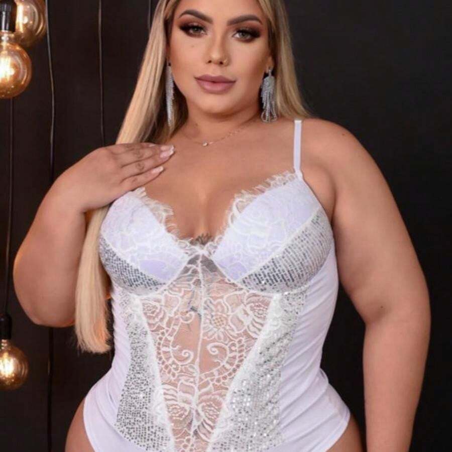 Sequin Bodysuit Plus Size Strappy With Padded Plus Summer Bodysuit - 白色 - 查看 1