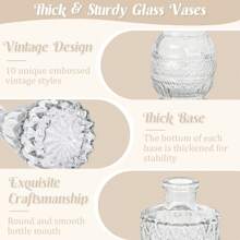 10/12/15 Pcs Glass Bud Vases, Small Clear Glass Vases For Flowers In Bulk, Mini Vintage Embossed Vases For Wedding Centerpieces, Birthday Party, Baby Shower, Home Table Decorations - 10Pcs - View 3