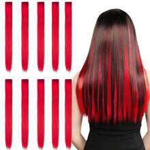 Clip In Hair Extensions 22 Inch 20Pcs/10Pcs Colored Hair Extensions Party Highlights Long Straight Synthetic Hairpieces For Women