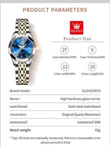 OLEVS. OLEVS Women Watches Luxury Fashion Ladies Quartz Watch Waterproof Luminous Date Stainless Stain Wristwatch Girlfriend Gift - one-size - View 8